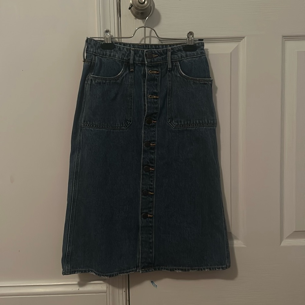 Old Navy denim A-line button front midi skirt, size 0